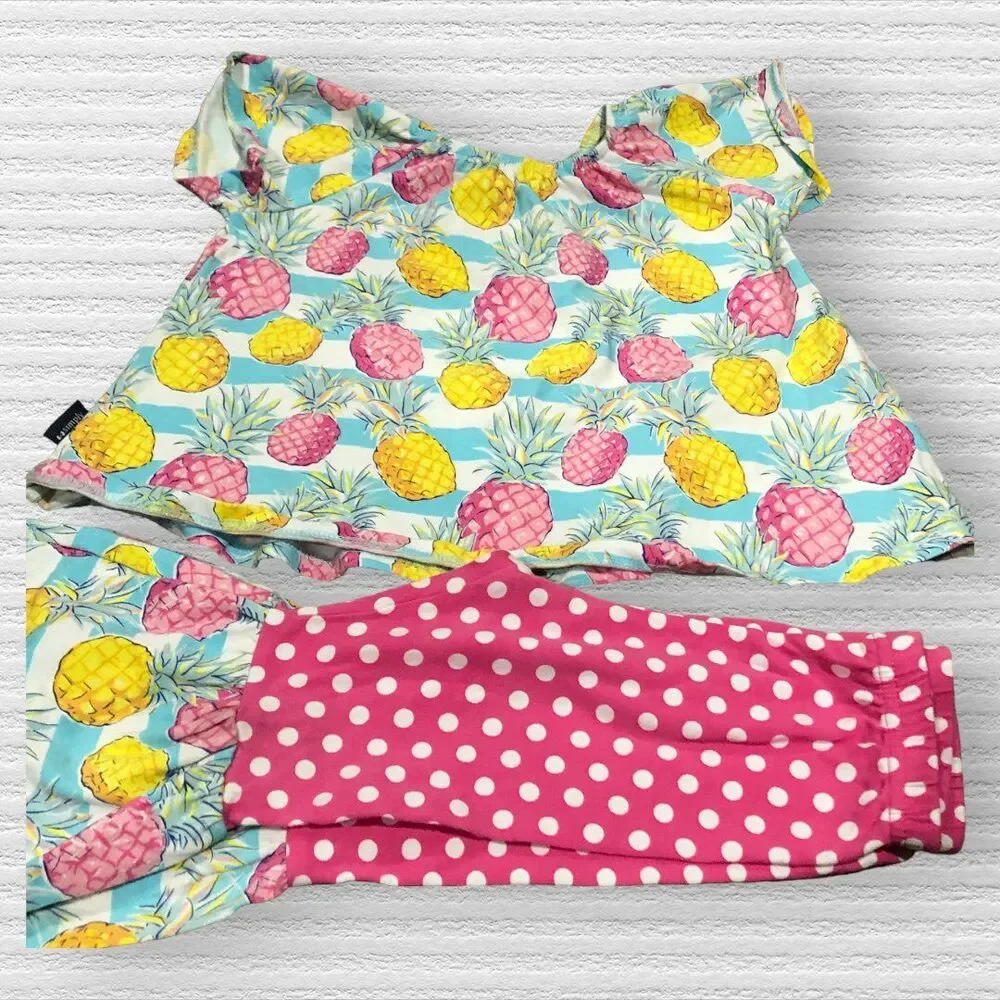 Simply Southern 6/12m Pink Yellow Tropical Pineapple Ruffle Leg Set